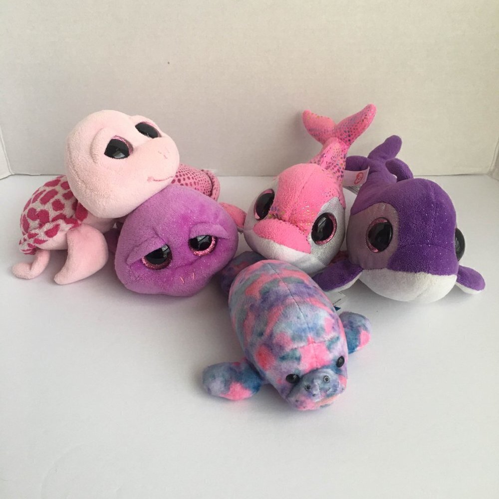 Bundle‎ of Mostly TY Ocean Animal Girl Plushes, Dolphin, Manatee, Turtle - Picture 2 of 10